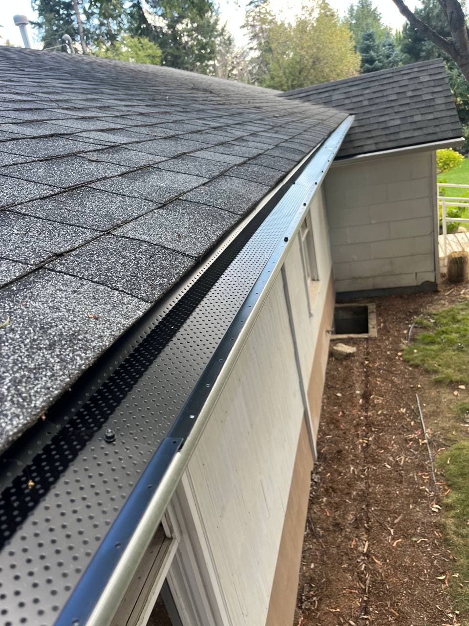 Leaf guard installed along roof edge